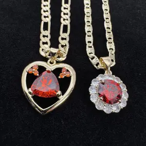 Red Rubi Heart Cross Flower Pendant 14k Gold Plated Quality Jewelry