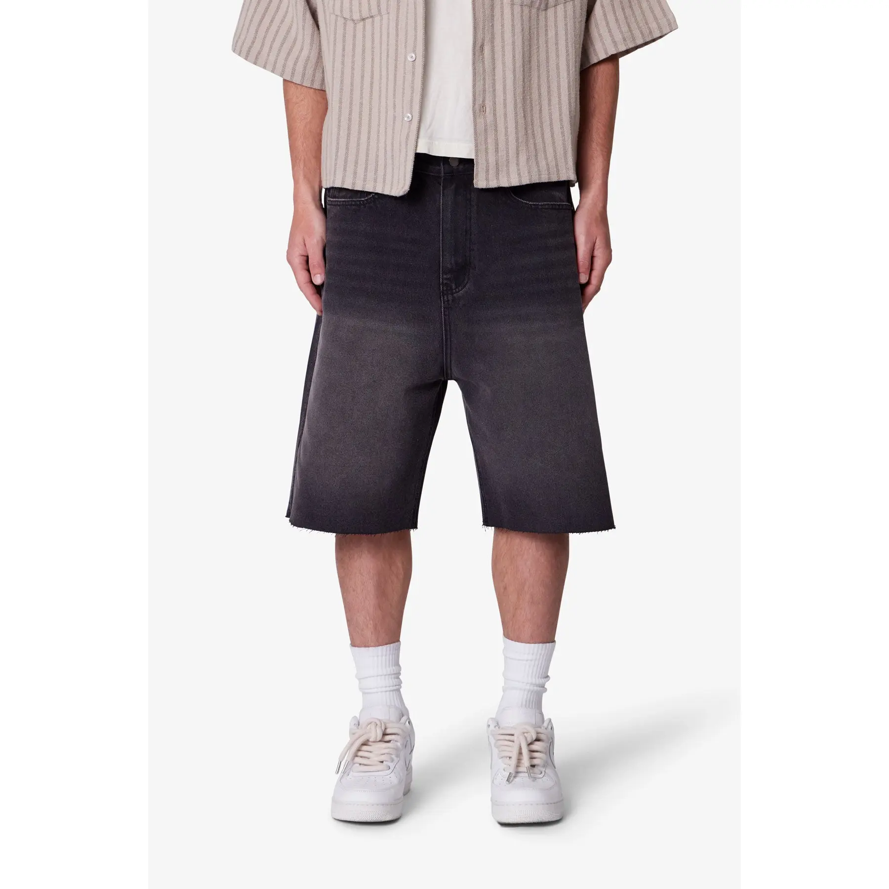 mnml Baggy Cut Off Denim Shorts - Washed Black
