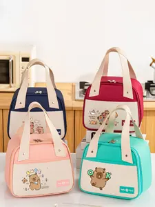 1PC Cartoon Capybara Thermal Lunch Box Bag, Portable Insulated Cooler Bag for Work & School