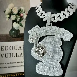 [JIKU]  ICE OUT 'Smokers Club' Pendant P4917 & Dragon Bone Zircon Cuban Chain L12736 Combo