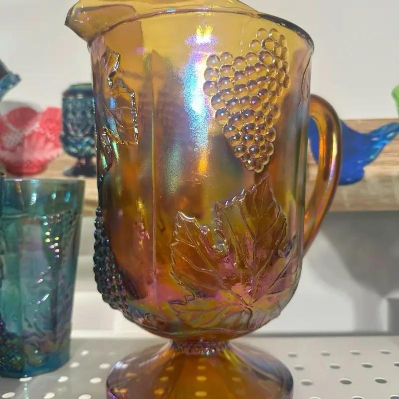 orange carnival glass pitcher large glass