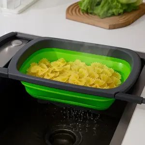 6-Quart Collapsible Colander Strainer with Extendable Handles – Over-the-Sink Vegetable & Fruit Basket, Space-Saving Foldable Kitchen Tool for Easy Draining