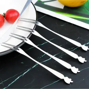 5Pcs Fruit Fork Stainless Steel Two-toothed Fork Cake Fork Western Small Fork Multifunctional Household Kitchen Accessories