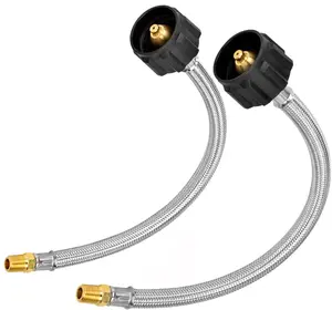 Flame King (2-Pack) 12" Stainless Steel Braided Propane Pigtail Hoses 1/4" Male NPT Adapter (Not Flare) for RV Regulators