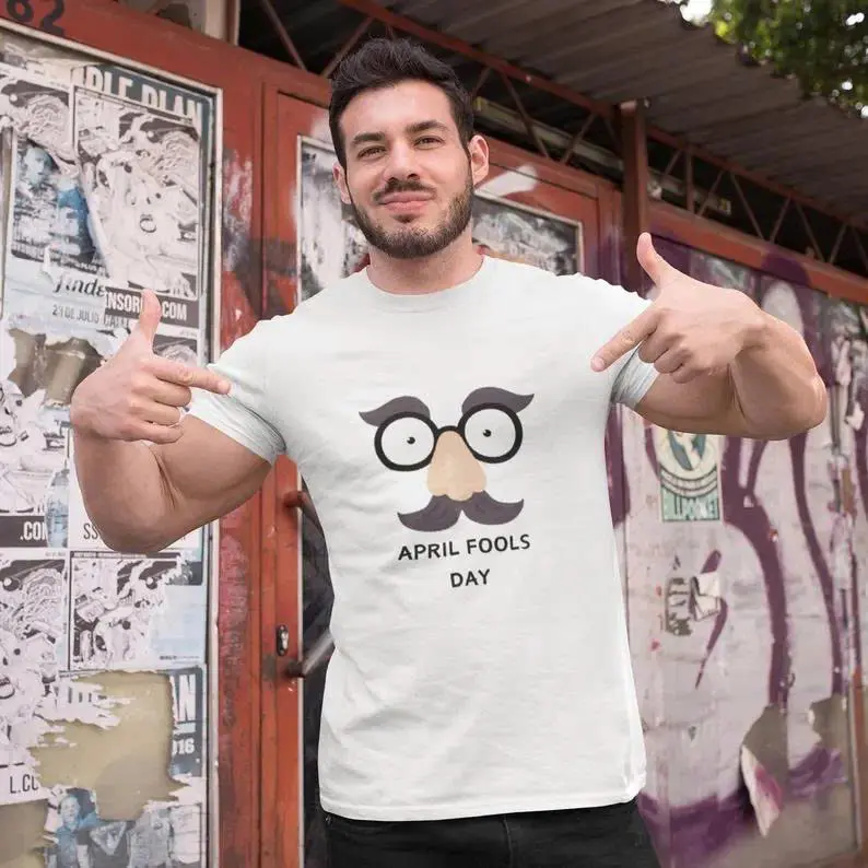 Adult and Youth April Fools Day T-Shirt – Funny Disguise Glasses Nose Mustache Graphic Tee, Prank Humor Shirt, Unisex Gift