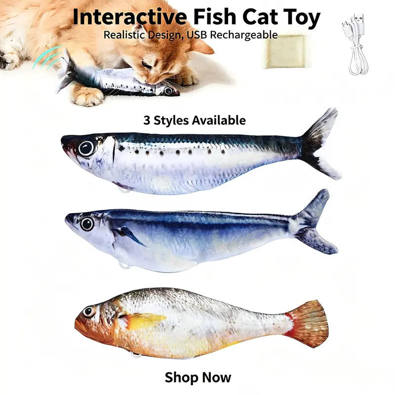 Plush Cotton Small Yellow Fish Interactive Cat Toy - Electric Lifelike Flopping Motion, USB Rechargeable, Motion Sensor, Calming, Boredom & Stress Relief, Removable & Washable Cover, Floppy Flap Mode, Indoor Interactive Game Accessory for Kittens