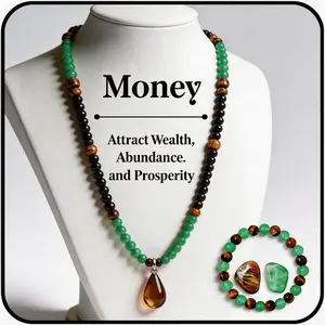 Money Necklaces set for Women Money Attraction Wealth Necklace ,Crystal Money Attraction Bracelets Wealth Feng Shui Luck Protection Necklace Crystal Jade Beaded Necklaces Spiritual Birthday Jewelry Gifts for Friends