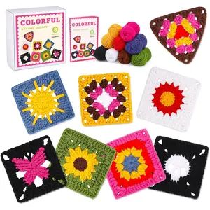 Crochet Kit for Beginners - Granny Squares With Instructions, Learn to Crochet Project for Adults