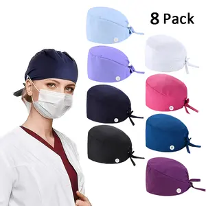 8 Pack Adjustable Lead Scrub Caps Comfortable Work Hats for Nurses Doctors and Medical Accessories in Polyeste