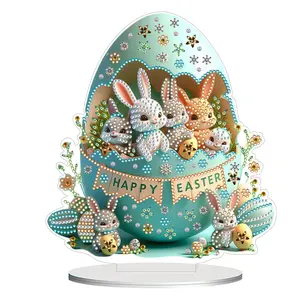 Ideal Creative Gift - DIY Diamond Painting Acrylic Easter Decoration Kit - Bunny in Egg Design, Irregular Shaped Diamonds for Desk and Coffee Table Decor