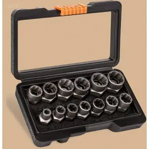 13-Piece Bolt Extractor Socket Set, 3/8" Drive Rounded Nut Remover, Heavy-Duty Lug Nut Removal Tool for Rusted, Stripped Fasteners, Reusable Impact Socket Set for Damaged Bolts, Professional Grade Bolt Extractor Kit copper wire peeler stripper cable