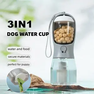 3-in-1 Portable Dog Water Bottle with Food Cup and Waste Bag Holder, Travel Pet Drinking Dispenser for Dogs