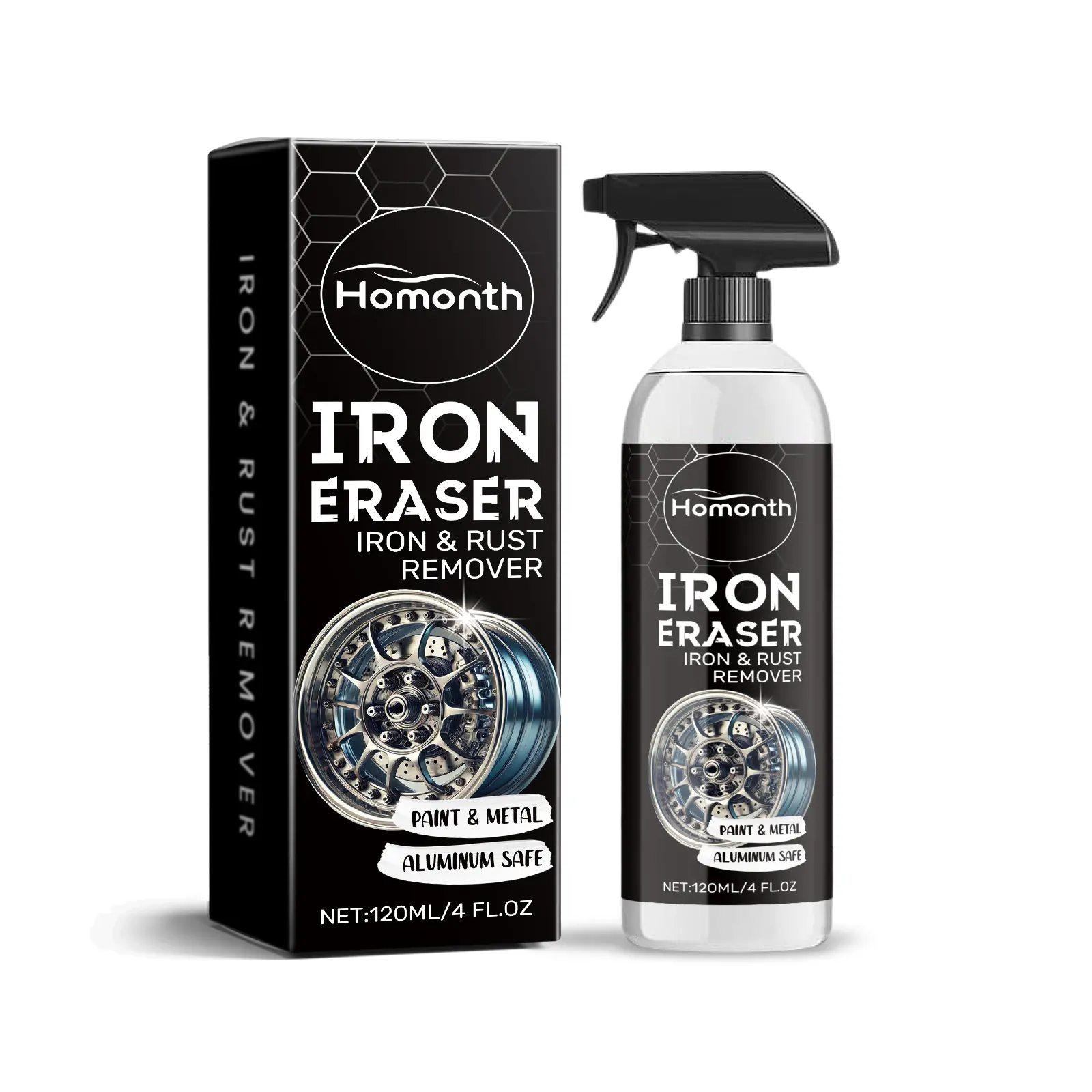 Wheel Cleaner Iron Rust Remover Spray Safe for Alloy Chrome Painted Powder Coated Clear Coated Rims Brake Dust Grime Auto Detailing High Gloss Tire Wheel Care Cleaner 4 FL OZ 120ML