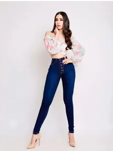 Vibrant Miu Azul Oscuro 5 Broche - jeans de tiro alto y súper strech