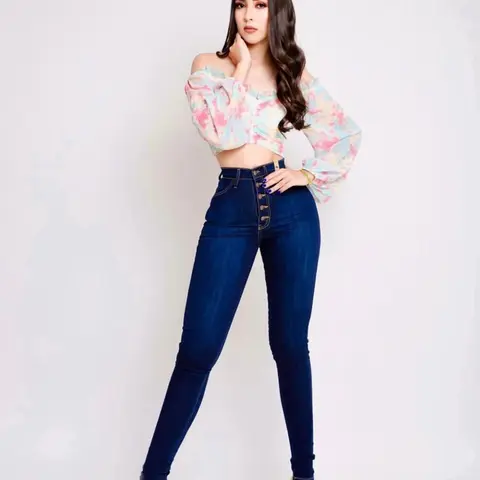 Vibrant Miu Azul Oscuro 5 Broche - jeans de tiro alto y súper strech