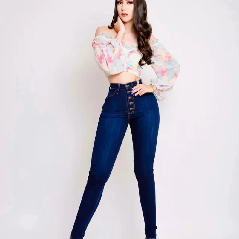 Vibrant Miu Azul Oscuro 5 Broche - jeans de tiro alto y súper strech