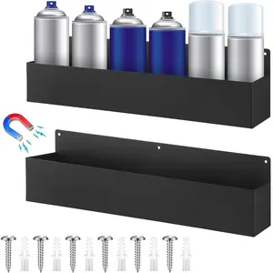 2 Pcs Magnetic Aerosol Spray Can Holder Heavy Duty Magnet Toolbox Bottle Holder Easy Install Spray Can Organizer Wall Mounted Bottle Rack for Garage(16.54 x 3.15 x 4.33 Inch,Black)