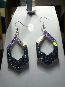 Black and Purple Glitter Shine Resin Earrings