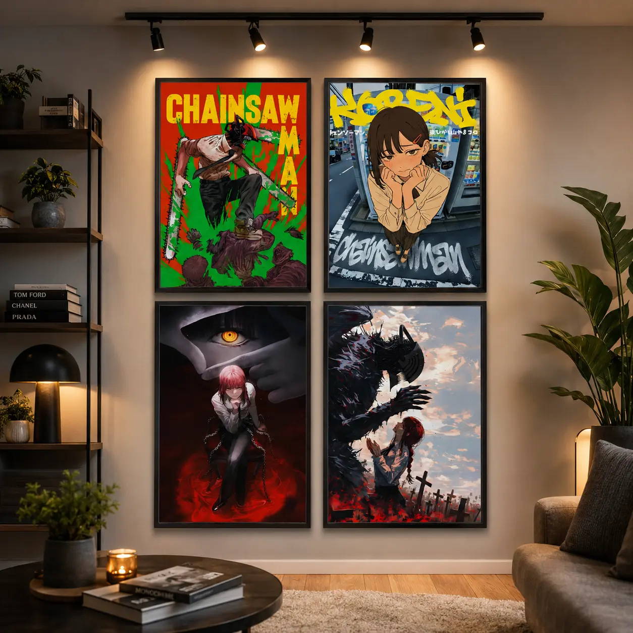 Chainsaw Man Anime Canvas Poster Print, High-Quality Eco-Friendly Wall Art Decor, Premium Black Hard Frame or Frameless Option, Makima Reze Power Kobeni Otaku Gift for Trendy Room Decor