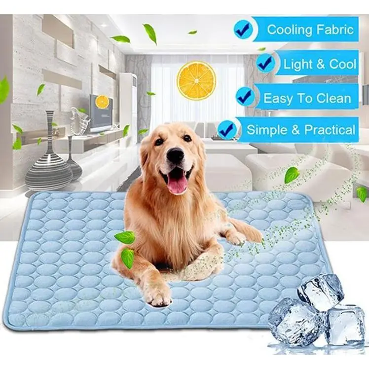 Pet Dog & Cat Ice Silk Cooling Nest Pad - Cotton, Exquisite Embroidery, Breathable Mesh, Fine Routing, Heat-Resistant Fur-Friendly Bed Mat, Cooling Blanket, 50x40cm/63x50cm/102x70cm Sizes, S-100g/M-150g/XL-200g, Summer Pet Supply