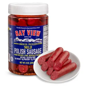 Bay View Smoked Pickled Polish Sausage, No MSG, Gluten Free, No Soy, 0g Sugar, 9g Protein, Hardwood Smoked, Mouthwatering Pickled Snack (8 Ounce, Mild)
