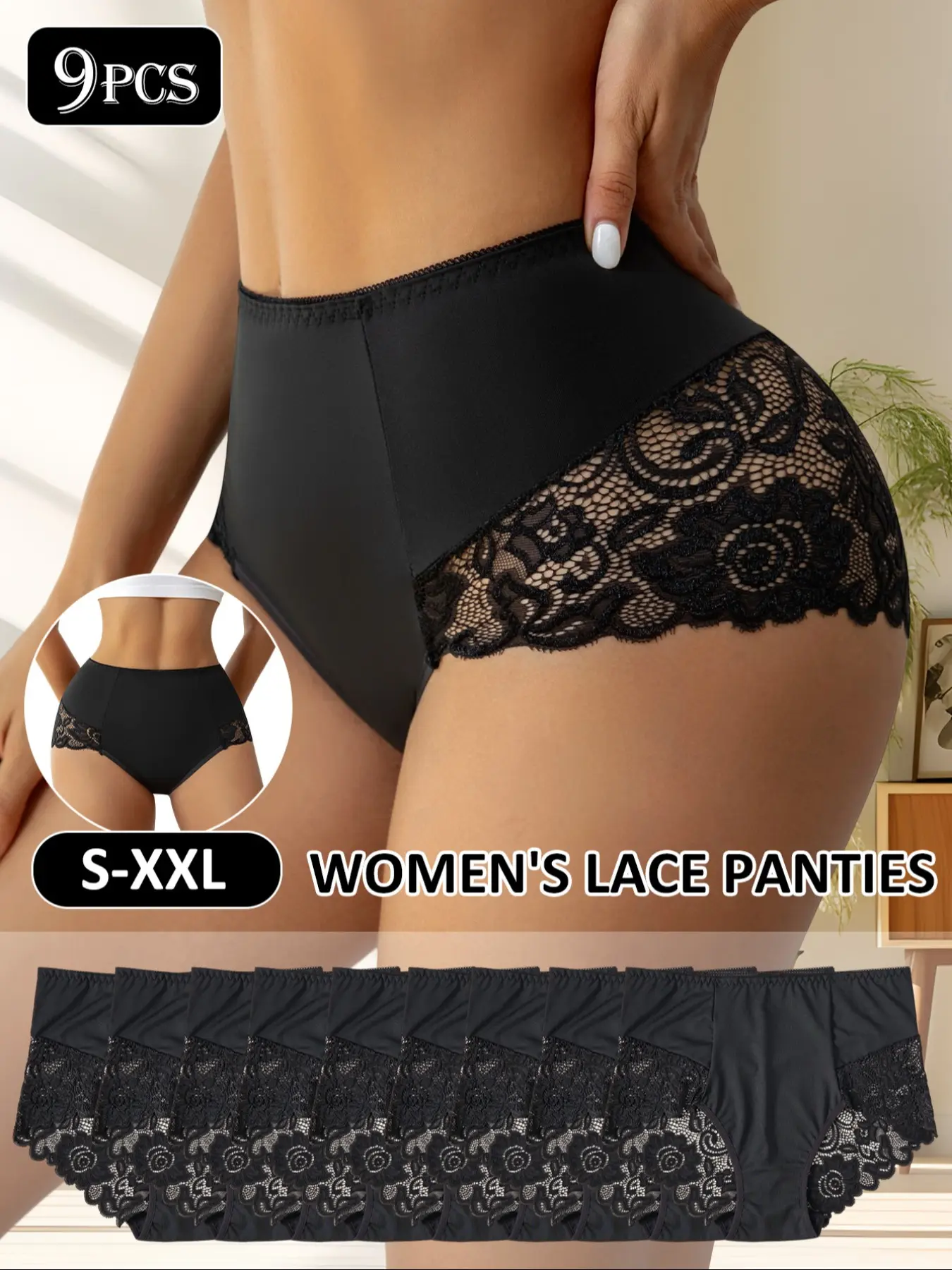 9-Pack Invisible Lace Panties Natural Waistline | Seamless & VPL-Free Under Any Clothes | Still Breathable & Non-Stuffy | S-XXL. The Secret to Flawless Outfits! Underwear Womenswear Seamless Undergarment