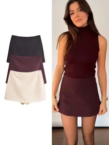 New Women's All-Season Plain Color Mini Skirt, Fashion Casual Side Zipper High-Waisted Street Style Short Dress, Slim-Fitting