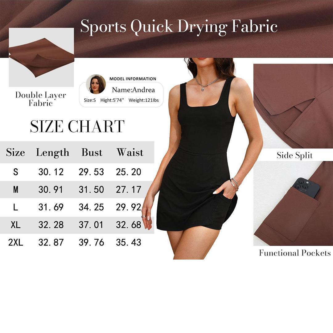 OFEEFAN Athletic Dress for Women Mini U Neck Sleeveless Built in Shorts with Pockets Tennis Golf Graduation