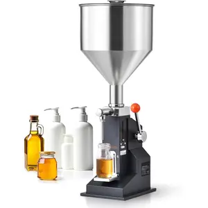 VEVOR Manual Paste Liquid Filling Machine, 5-50ml Adjustable Bottle Filling Machine, Stainless Steel Liquid Filler with 10L Hopper for Milk Water Juice Shampoo Honey