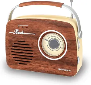 Emerson EAS-3002 Portable Bluetooth Speaker Retro Radio with AM/FM Tuner, USB/AUX Inputs - Mahogany