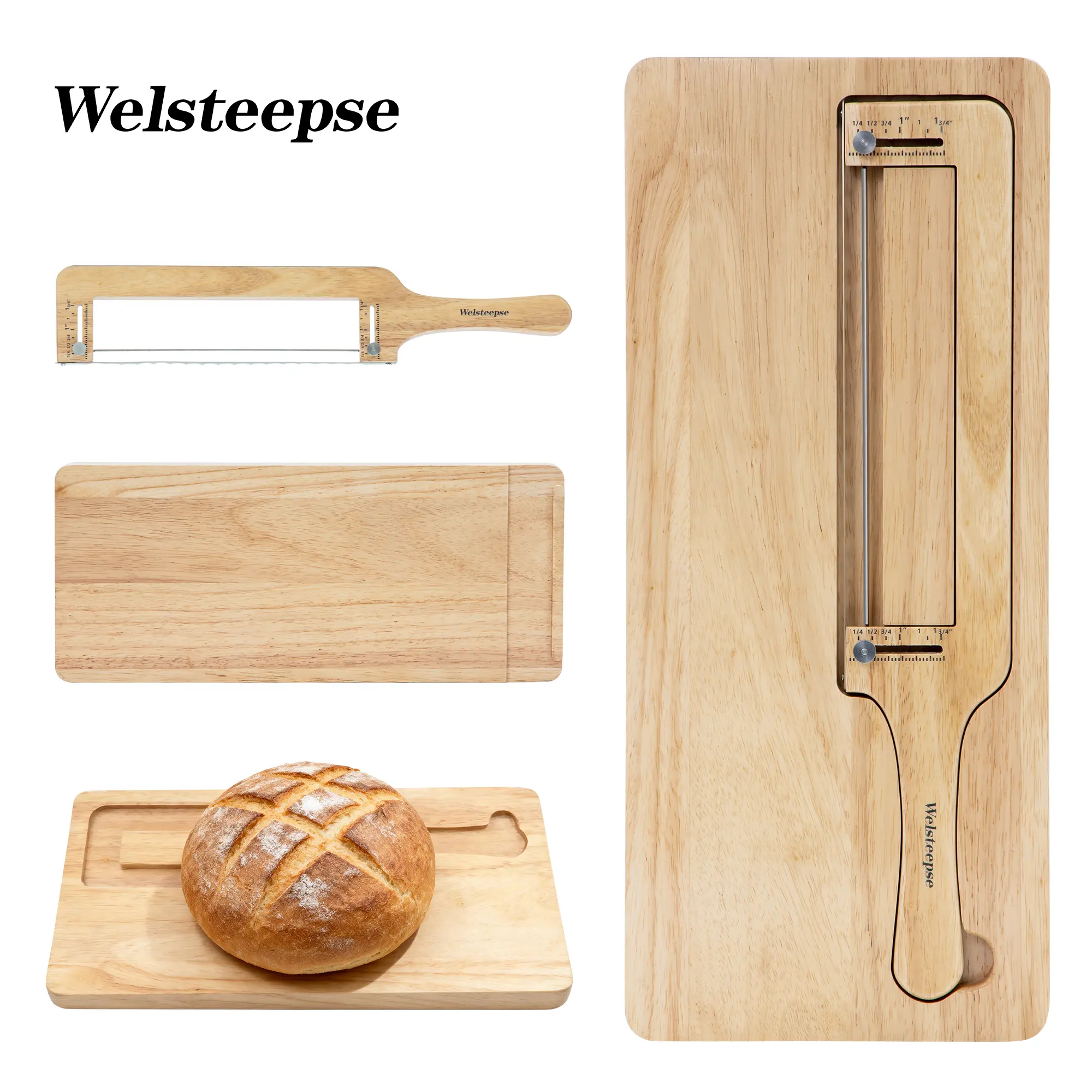 WELSTEEPSE 2-in-1 Kitchen Artisan Sourdough Cutting Tool & Chopping Board Set with Magnetic Storage - Premium Serrated Stainless Steel Knife, Nontoxic Grippable Natural Rubberwood Cuttingboard for Slicing Bread, Bagels