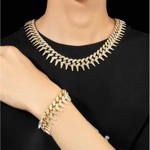 Cross-border European and American 12mm studded full-diamond alloy necklace for men and women, high-end hip-hop Cuban chain