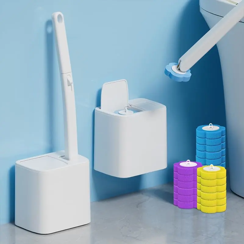 Toilet Brush: Toilet Bowl Brush and Holder Set with 24 Wand Refills, Upgraded Handle Auto Open Cleaners, Toilet Cleaning System with Storage Caddy for Sink, Bathtub, Floor, Drain