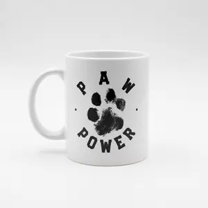 Paw Power Coffee Mug - White Ceramic Cup with Dog Design, Reusable Drinkware for Coffee, Tea, and More