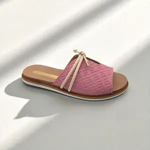 Comfortable Summer Brazilian Sandals for Women - Quilted Design with Tan Laces & Brown Sole
