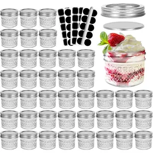 40 Pcs 4oz Clear Glass Mini Mason Jars with Silver Separable Lids and Diamond Appearance, Small Spice Canning Jars for Honey, Jam, Jelly, Wedding Favors and Kitchen Food Storage