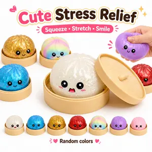 Glitter Dumpling Squishy with Box, Soft Sensory Squeeze Toy for Stress Relief, Mystery Glitter Dumplings Collectible Set