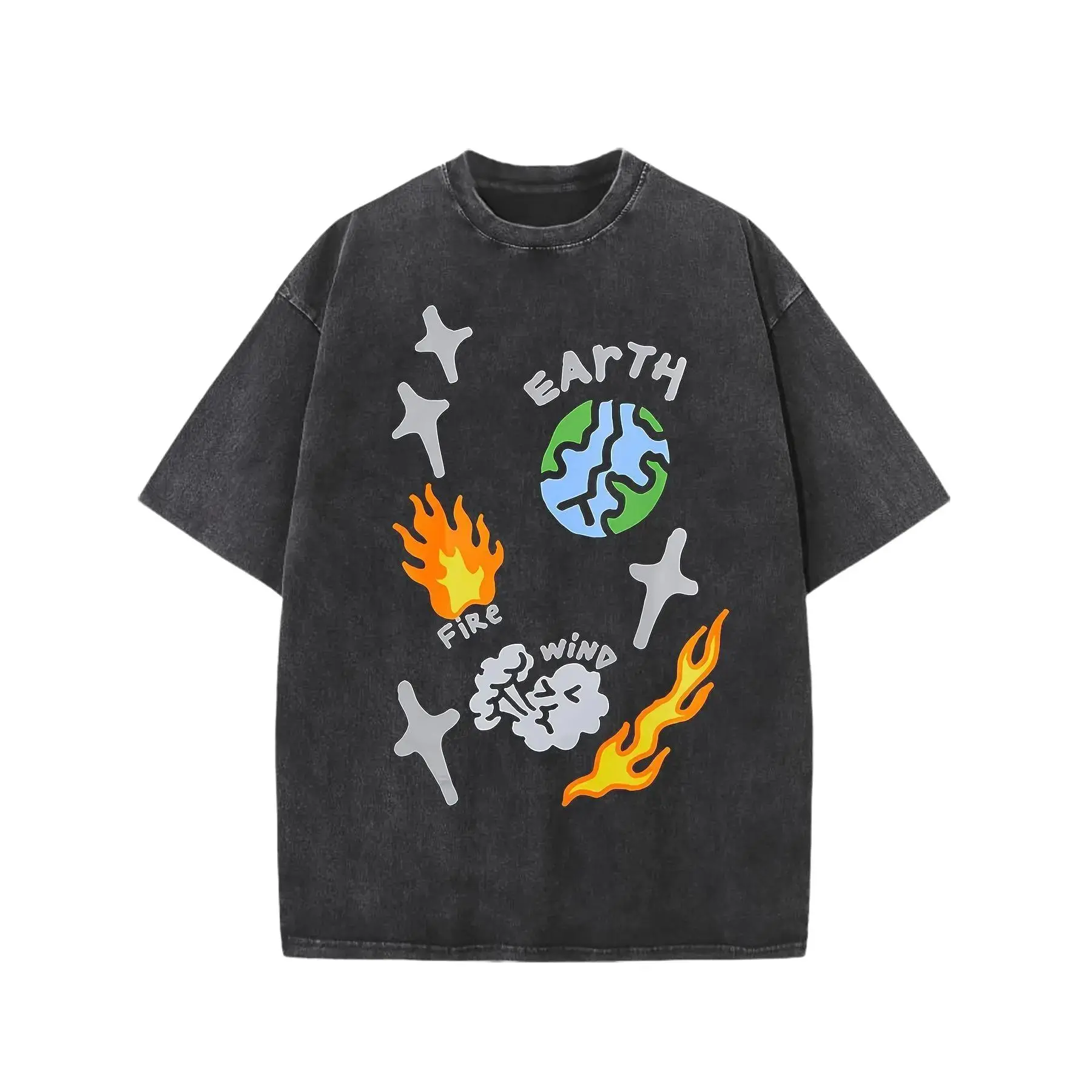 Oversized Solid Drop Shoulder T Shirt -  Streetwear Basic Tees Baggy Hip Hop Unisex Tops Acid Wash Tee