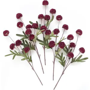 3pcs Burgundy Faux Mums Artificial Flowers, Vibrant Faux Flowers, Bulk Fake Small Mini Chrysanthemums with Stems for DIY Wedding Centerpieces Floral Arrangements Vase Fillers Home Decorations