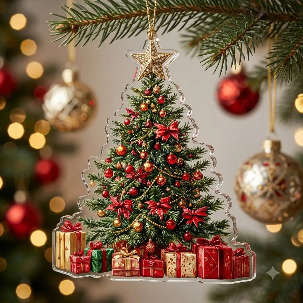 Acrylic Christmas Tree Hanging Ornament, Home & Party Festive Decoration