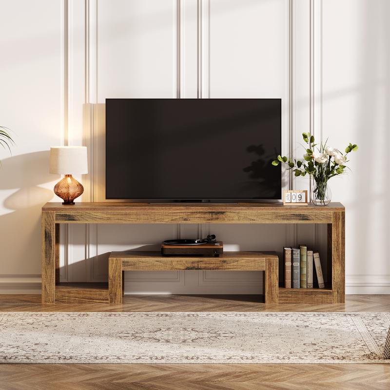 LITTLE TREE 63-Inch TV Stand for 55/60/65/75-Inch TVs, Farmhouse Entertainment Center with Open Storage Shelves, Rustic Brown Television Console for Living Room, Bedroom LITTLE TREE 63-Inch TV Stand for 55/60/65/75-Inch TVs, Farmhouse Entertainment Center with Open Storage Shelves, Rustic Brown Television Console for Living Room, Bedroom