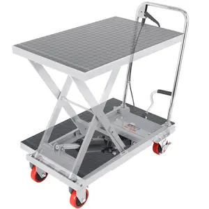 【fathersdaygift】VEVOR Hydraulic Lift Table Cart, 500lbs Capacity 28.5" Lifting Height, Manual Single Scissor Lift Table with 4 Wheels and Non-slip Pad, Hydraulic Scissor Cart for Material Handling, Gray