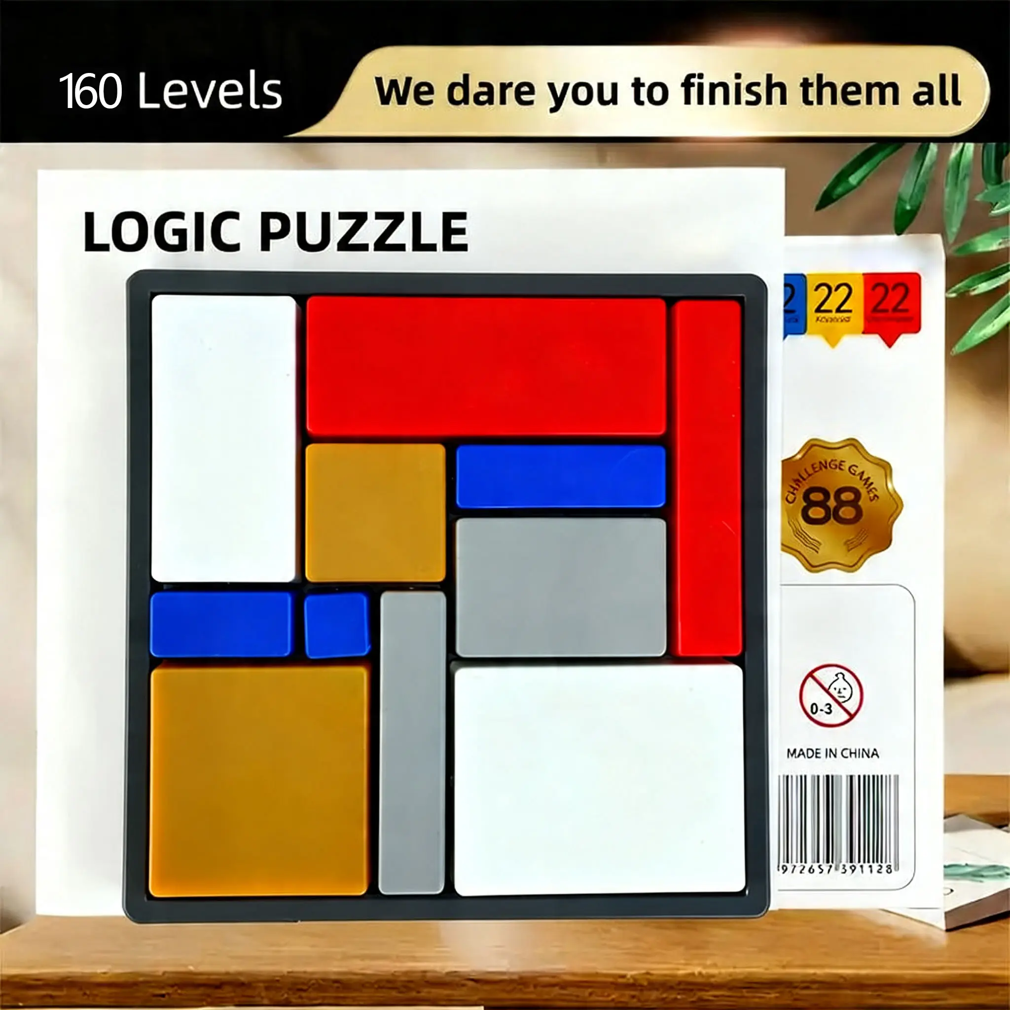 Logic Puzzle Brain Game for Kids & Adults, 160 Challenging Stages, Educational building Blocks Logic Toy, Travel-Friendly Games for Ages 7 and Up
