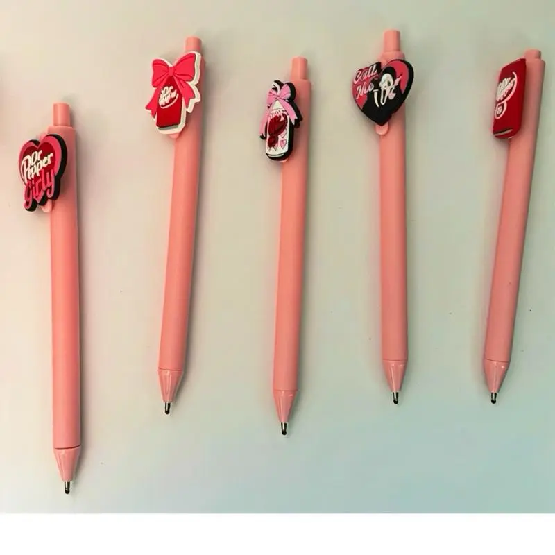 Pink Aesthetic Office Writing Pens with 3D Charms - Bows, Trendy Drink Designs - for Main Character Energy, Teen Girl Gifts