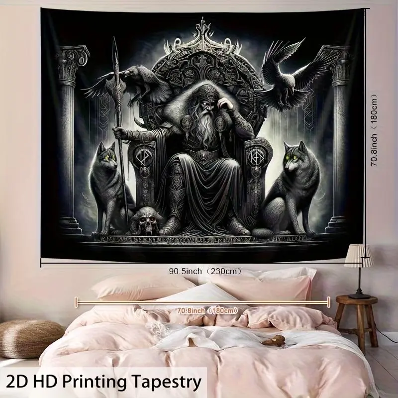 Viking-Inspired Tapestry Wall Hanging- Soft Peach Skin Velvet, 85gsm Polyester, Perfect for Living Room Decor