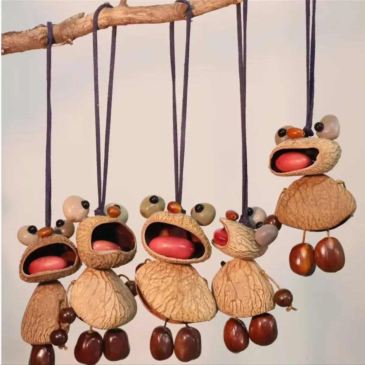 Handmade Eco-Friendly Fruit Shell Wind Chime - Ugly Duckling Ugly Cute Doll Ornament, Calming Healing Big-Eyed Frog Material Kit, Choose Any 2 (Contact Support) Keychain for Bags/Backpacks (Toys & Hobbies Specialty DIY Supplies)