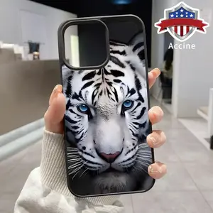 Oppression White Tiger Pattern Magnetic Phone Case for iPhone 16 15 14 Pro Max 13 12 11 XR XS Plus Non-Yellowing Clear Crystal Drop-Proof Slim Silicone Shockproof Transparent Acrylic Cover Supports Wireless Charging.