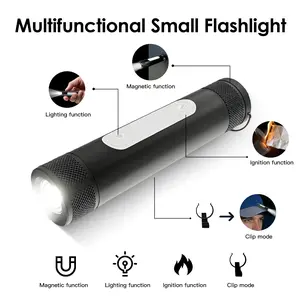 Mini flashlight with COB light, 6-in-1 rechargeable keychain flashlight, side light, strobe, magnet, electric lighter, mini tool, cigarette lighter