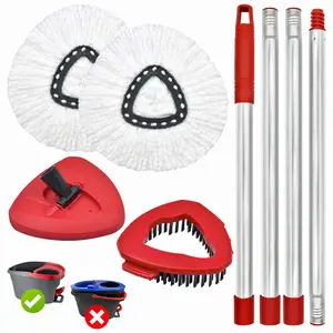 1 set Upgrade Triangle Rotating Mop Set, Includes Mop Handle, Base, Replacement Brush Head and 2Microfiber Refills, Compatible with Vileda/o-Cedar System, Effective and Easy Cleaning Set, Kitchen Bathroom Cleaning Supplies, Christmas, Triangle Mop Heads