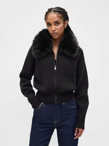 Gap Women's CashSoft Faux-Fur Collar Zip Cardigan Sweater Gap Women's CashSoft Faux-Fur Collar Zip Cardigan Sweater